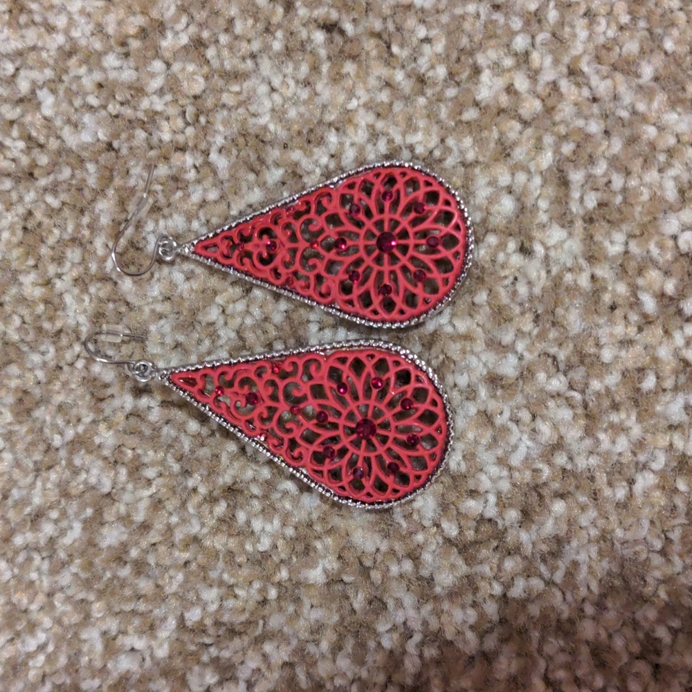Red dangle earrings